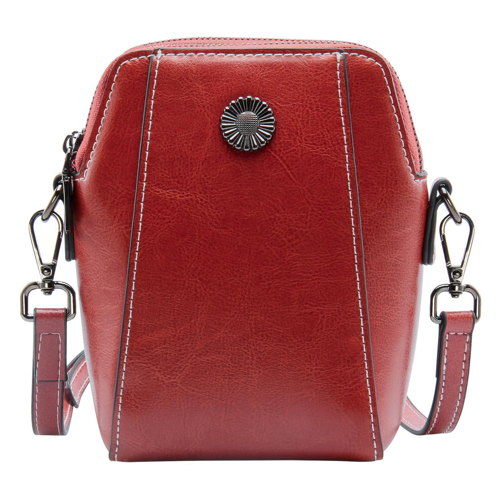 Women's Genuine Leather Small Crossbody Bag – Soft Cell Phone Purse with Gold Hardware