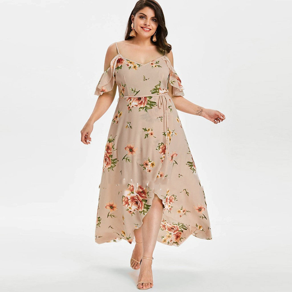 Beautiful Floral Print Women Summer Plus Size Loose Beach Long Dress Skirt