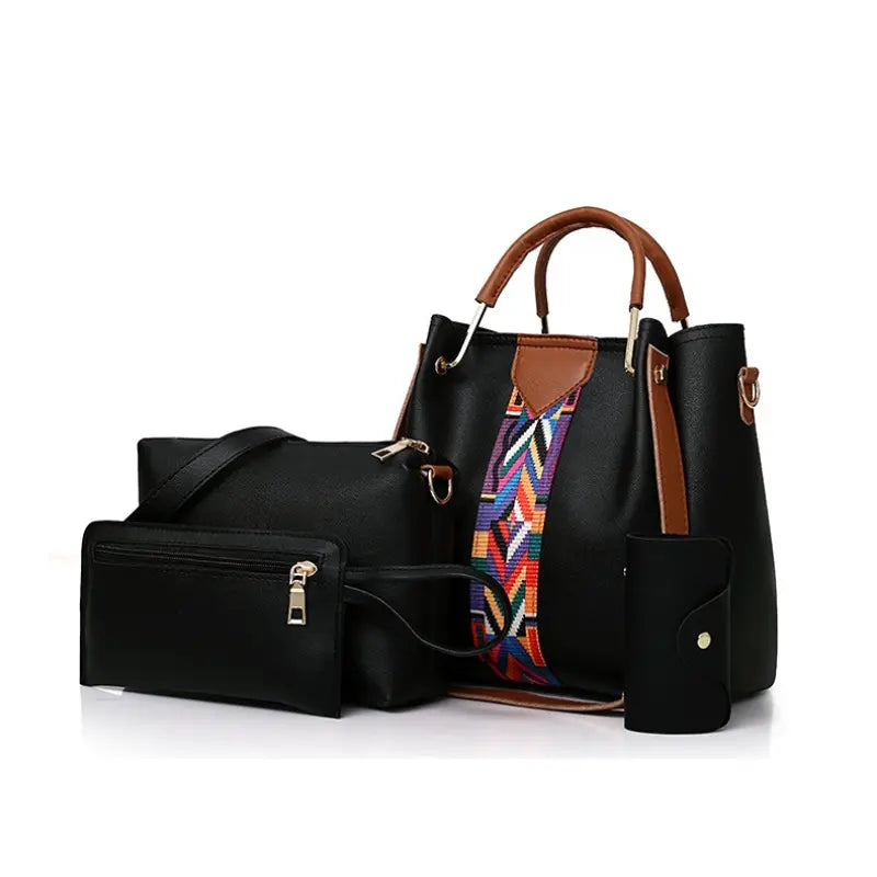 Women's 4-Piece PU Leather Bag Set – Handbag, Crossbody, Clutch & Card Holder
