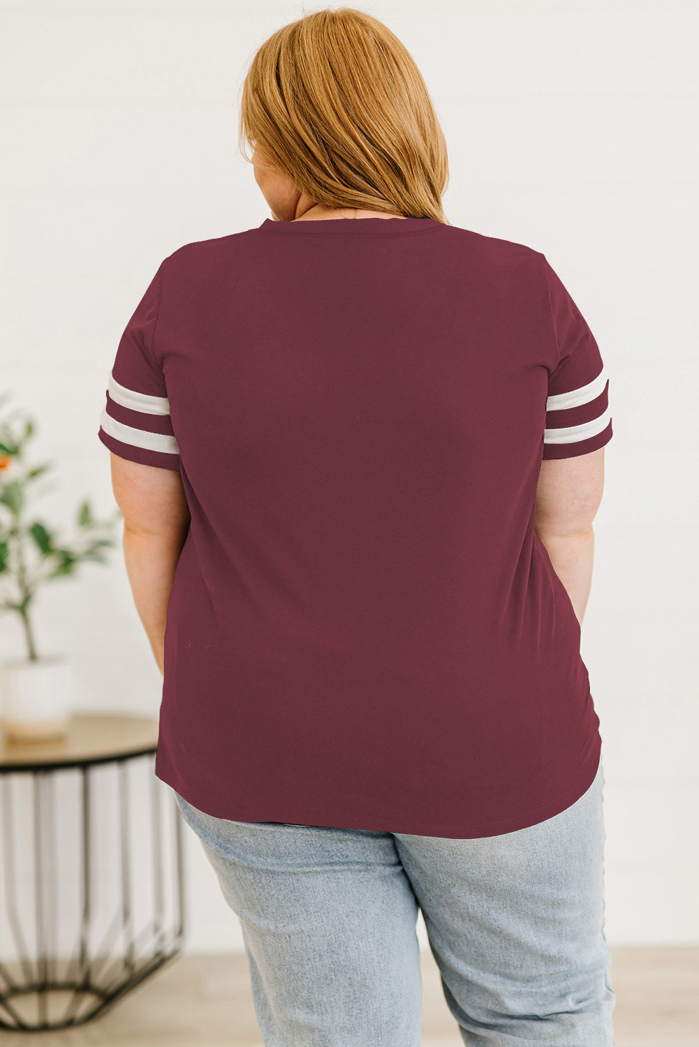 Plus Size Striped V-Neck Tee Shirt See size chart under “more details”