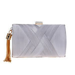 Luxury Lady Women Clutch Bags Tassel Golden Satin Evening Bags Wedding Bridal Handbags Shoulder Chain Purse 1