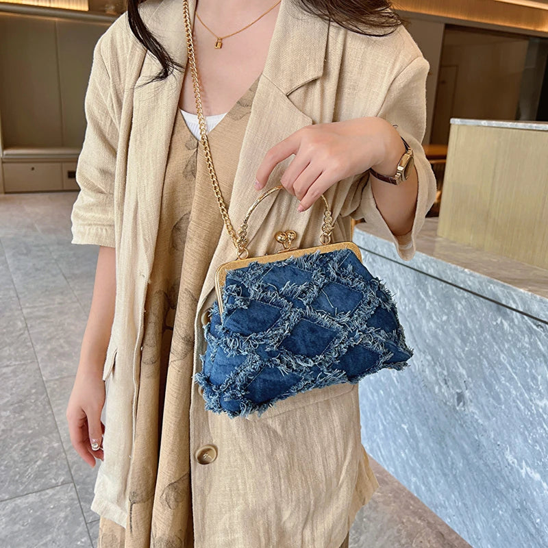 Small Denim Crossbody Bags with Short Handle for Women  Designer Chinese Style Retro Travel Handbags and Purses
