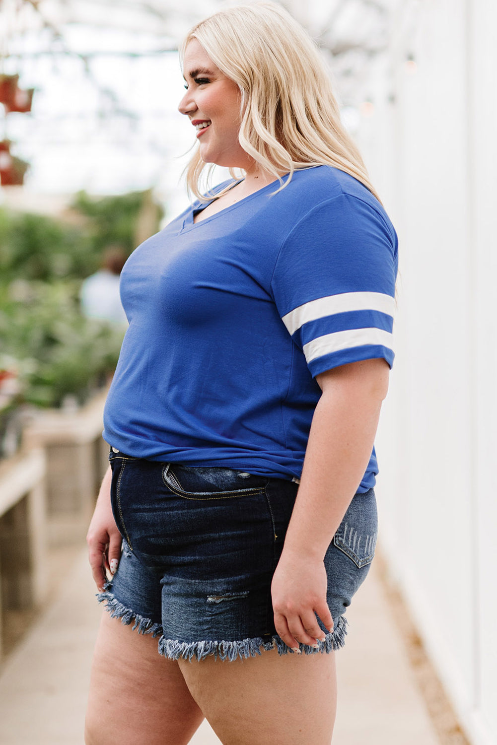 Plus Size Striped V-Neck Tee Shirt See size chart under “more details”