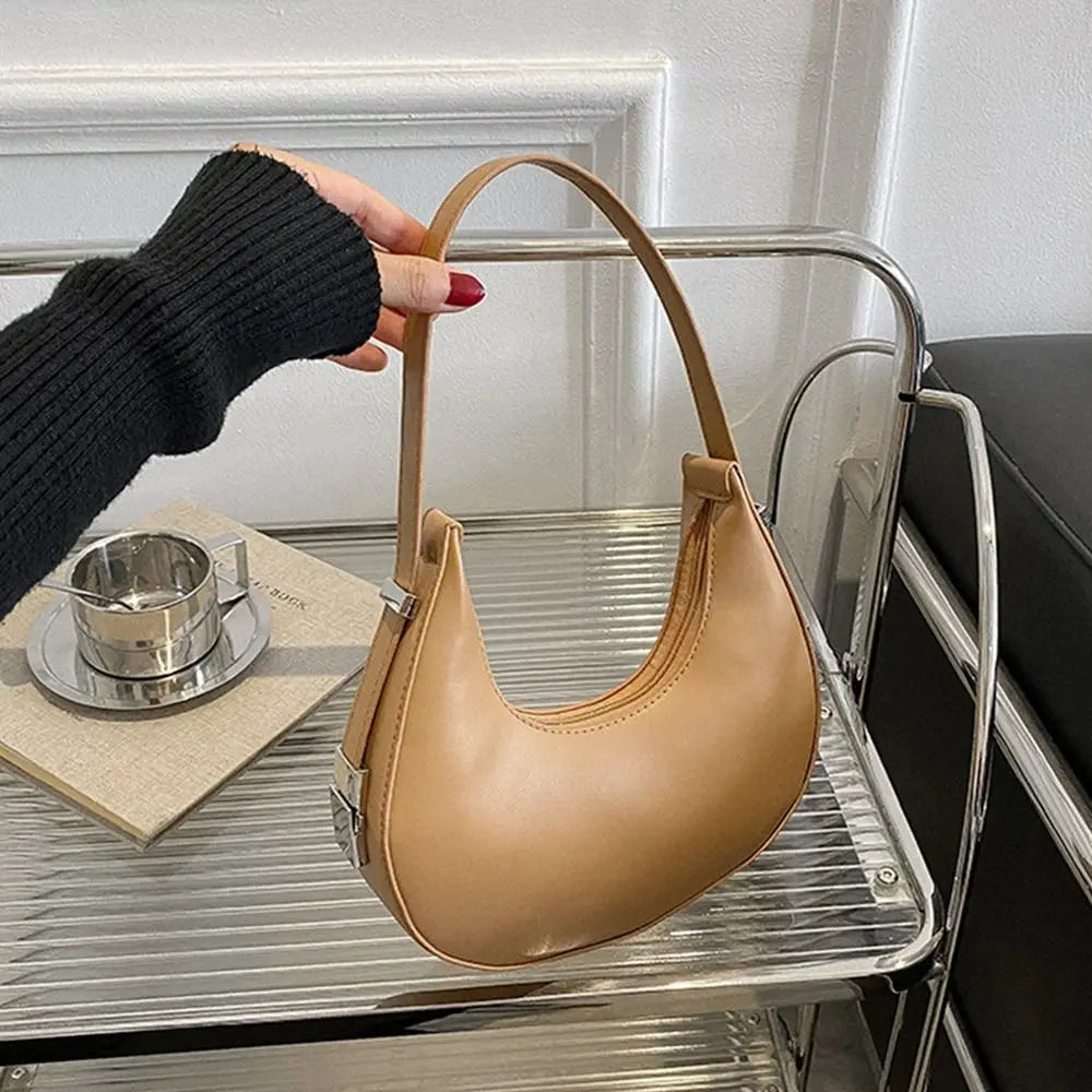 Women's Fashion Clutch Handbags Half Moon Solid Color PU Leather Underarm Bag Casual Female Tote Bags Lady Hobos Bags