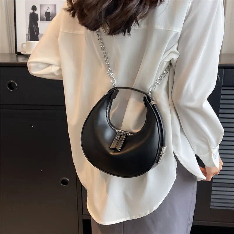 Small Silver Leather Crossbody Bags for Women  Trend Underarm Handbags and Purses Chain Armpit Shoulder Side Bags