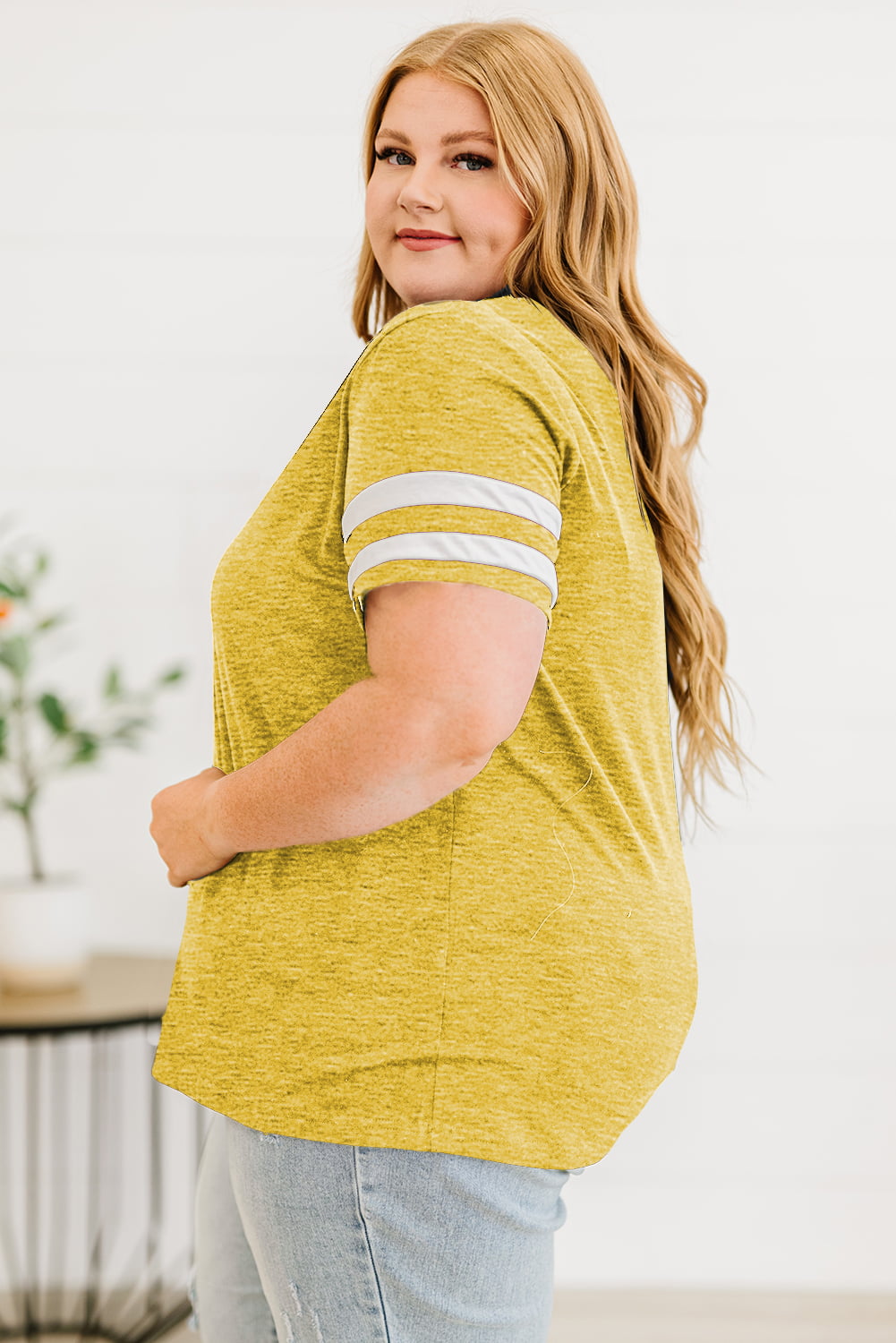Plus Size Striped V-Neck Tee Shirt See size chart under “more details”