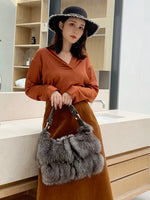 Women Winter Real Fox Fur Handbag Luxury Genuine Fur Party Bag Tote Designer High Quality Real Silver Fox Fur Handbags Female 4