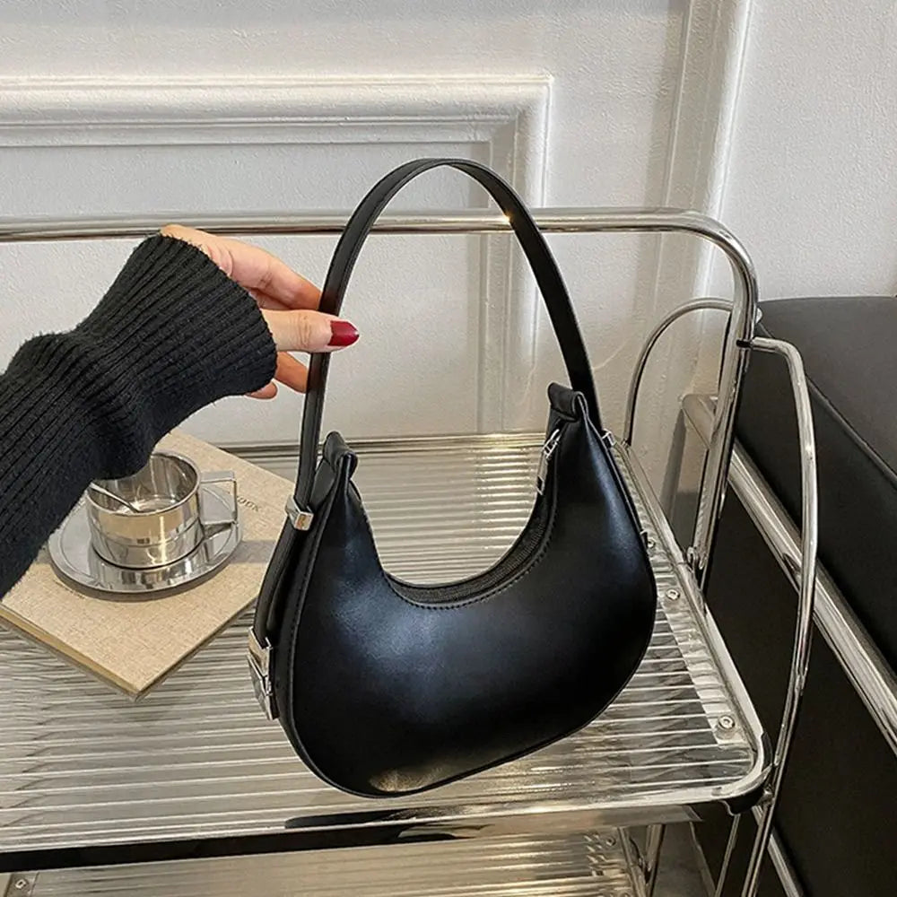 Women's Fashion Clutch Handbags Half Moon Solid Color PU Leather Underarm Bag Casual Female Tote Bags Lady Hobos Bags