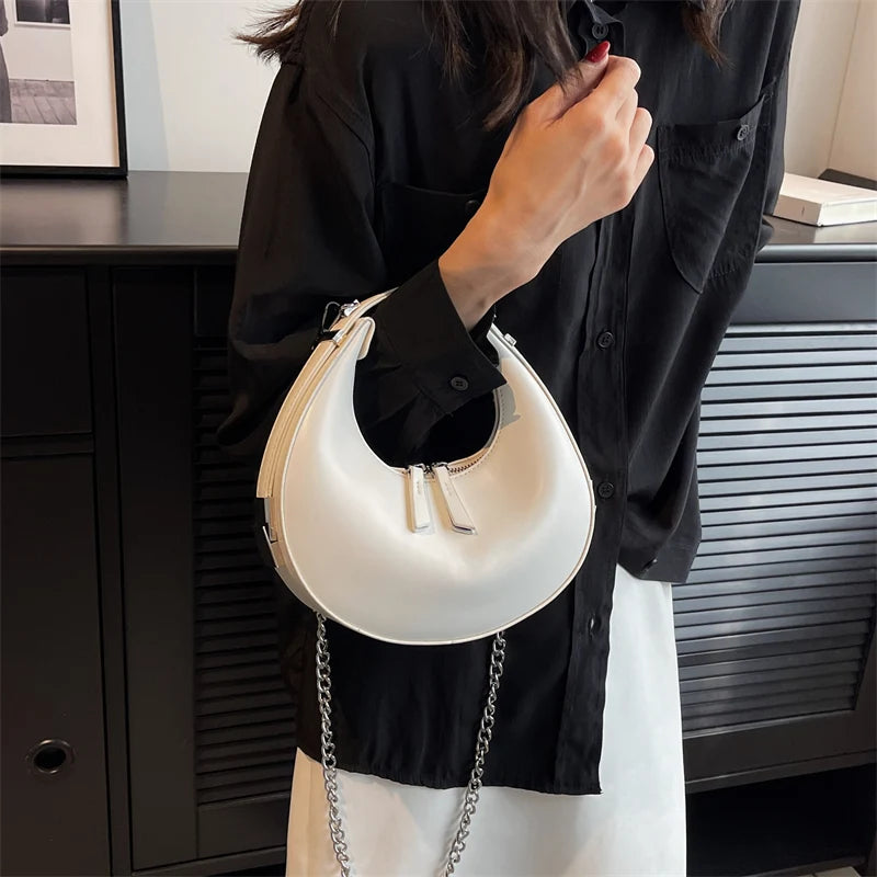 Small Silver Leather Crossbody Bags for Women  Trend Underarm Handbags and Purses Chain Armpit Shoulder Side Bags
