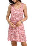 Women's Boho Floral Sundress – Sleeveless Scoop Neck A-Line Dress with Pocket