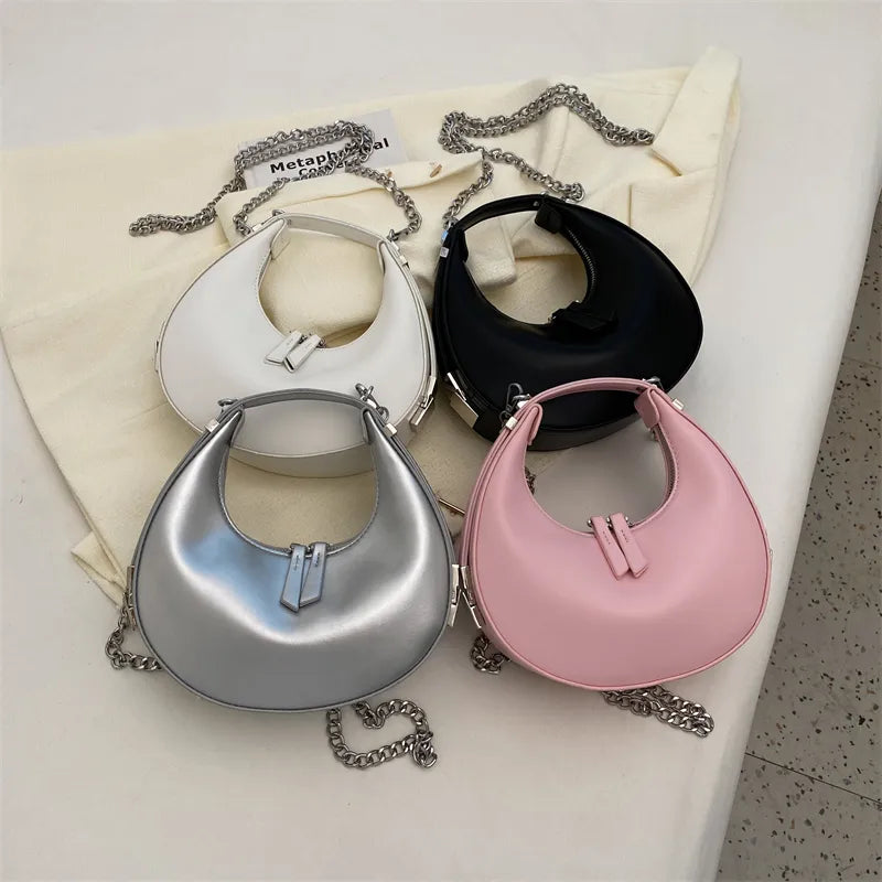 Small Silver Leather Crossbody Bags for Women  Trend Underarm Handbags and Purses Chain Armpit Shoulder Side Bags