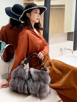 Women Winter Real Fox Fur Handbag Luxury Genuine Fur Party Bag Tote Designer High Quality Real Silver Fox Fur Handbags Female 3