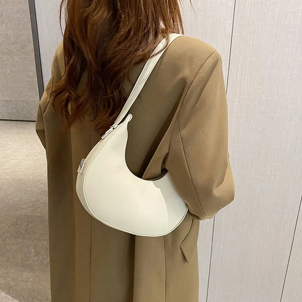 Women's Fashion Clutch Handbags Half Moon Solid Color PU Leather Underarm Bag Casual Female Tote Bags Lady Hobos Bags