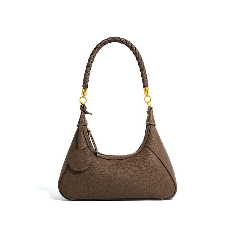 Women's Leather Cowhide Texture Underarm Bag | Chic Baguette Shoulder Purse