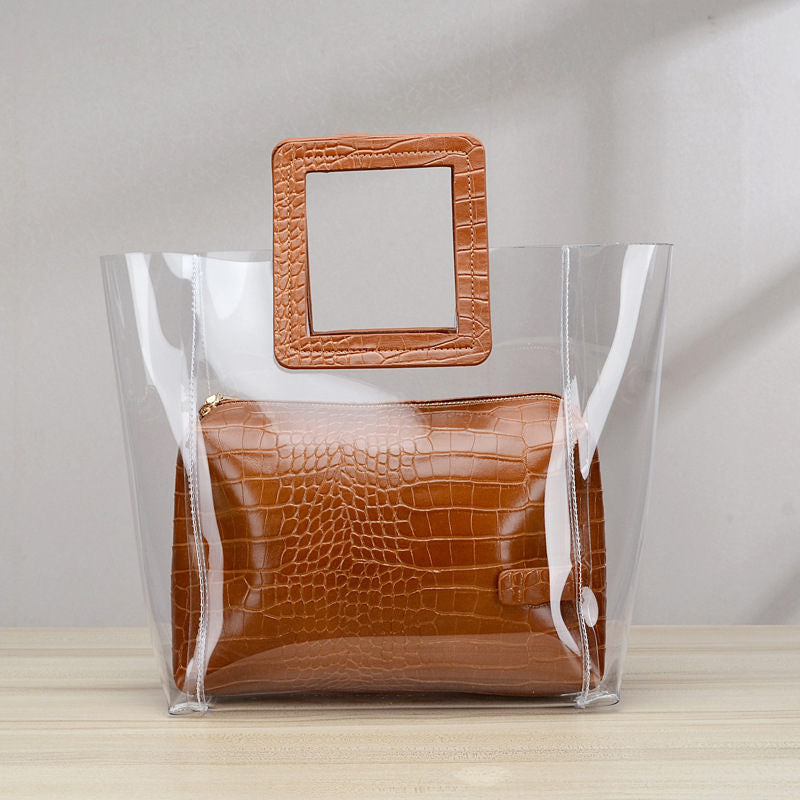 Women's Transparent Composite Bag | PU Leather Shoulder & Beach Handbag