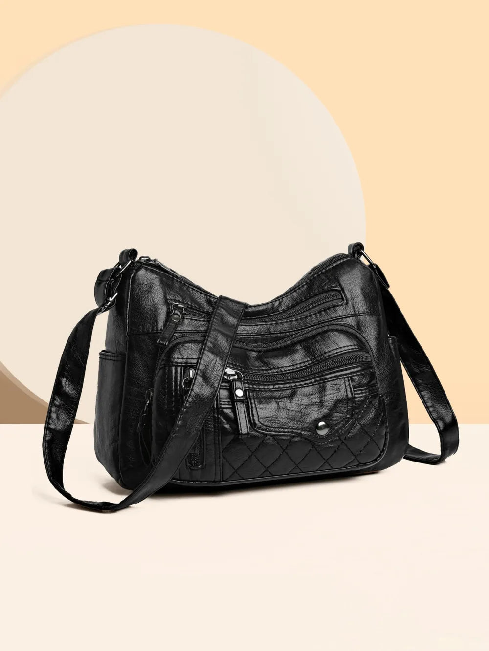 Women's PU Leather Multi-Pocket Shoulder Bag | Adjustable Strap Handbag