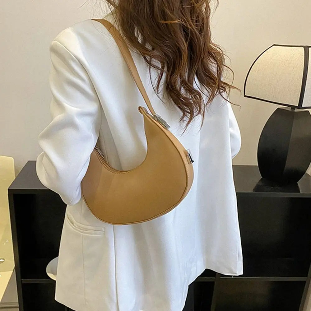 Women's Fashion Clutch Handbags Half Moon Solid Color PU Leather Underarm Bag Casual Female Tote Bags Lady Hobos Bags