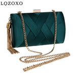 Luxury Lady Women Clutch Bags Tassel Golden Satin Evening Bags Wedding Bridal Handbags Shoulder Chain Purse 7