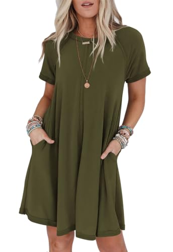 Women's Flowy Swing Tunic Dress – Short Sleeve A-Line Dress with Pockets