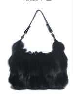Women Winter Real Fox Fur Handbag Luxury Genuine Fur Party Bag Tote Designer High Quality Real Silver Fox Fur Handbags Female 8