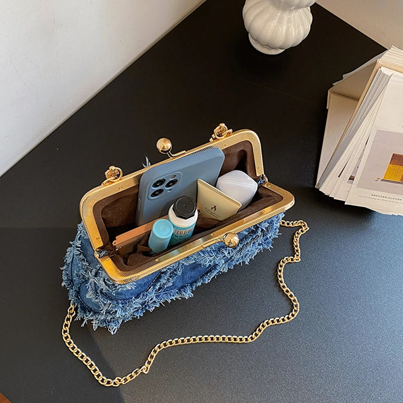 Small Denim Crossbody Bags with Short Handle for Women  Designer Chinese Style Retro Travel Handbags and Purses