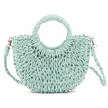 QTKJ Mini Semi-circle Rattan Straw Handbags Hand-woven Women Summer Retro Straw Tote Bag Shoulder Bag Crossbody Bag Round Handle Beach Handbags (Mint Green)
