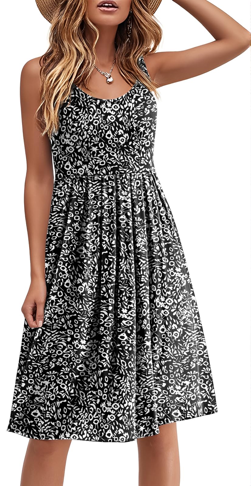 Women's Floral Pleated Tank Sundress – Sleeveless Casual Beach Dress