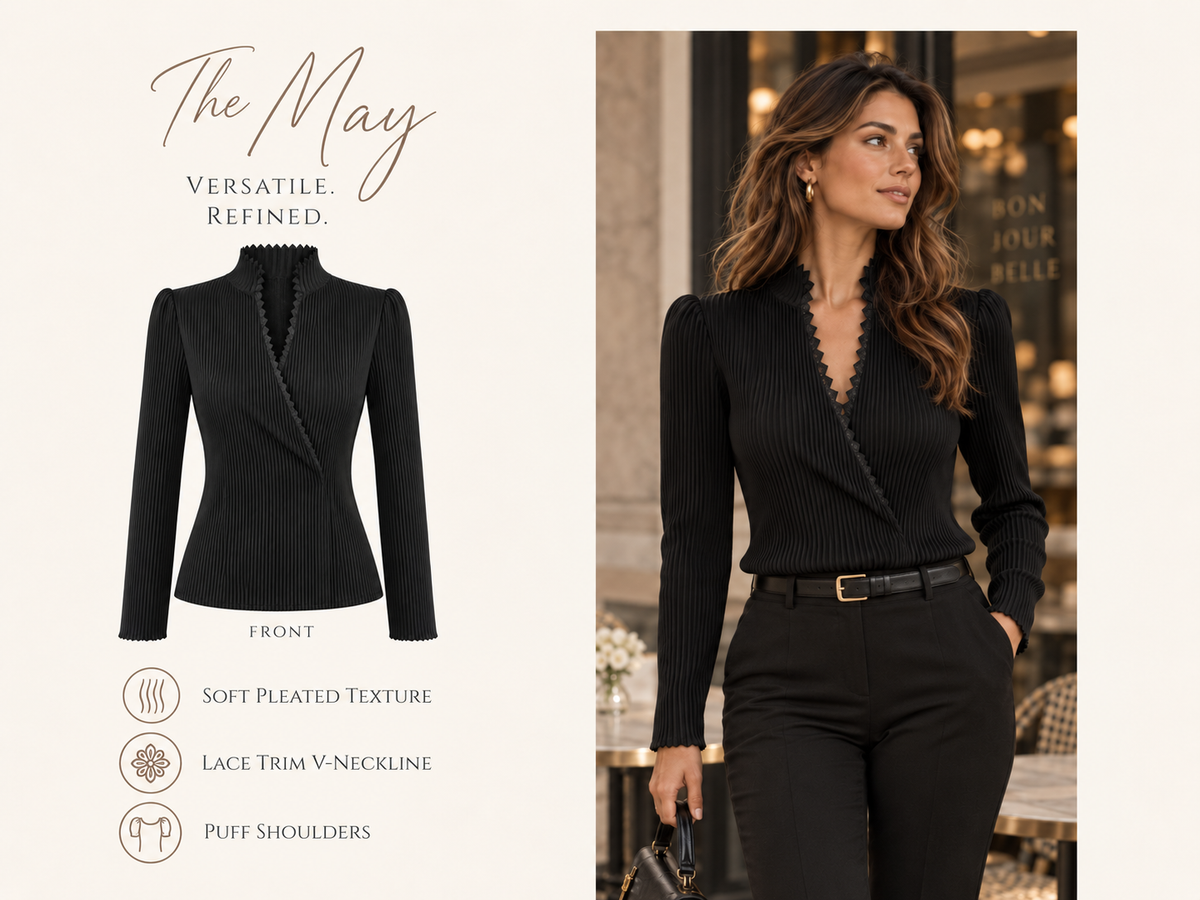 May - Pleated V-Neck Blouse
