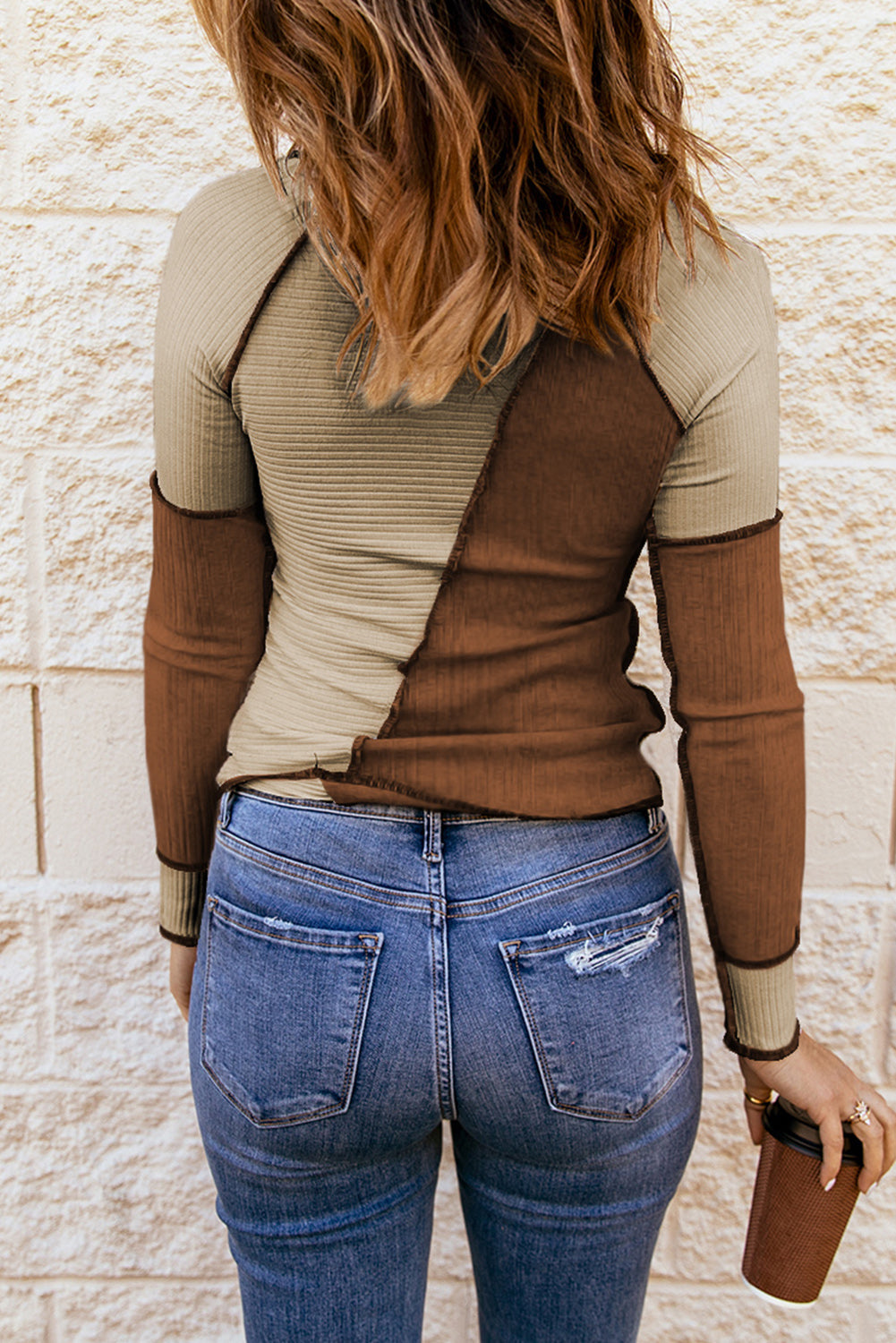 Color Block Exposed Seam Knit Top See size chart under “more details”