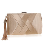 Luxury Lady Women Clutch Bags Tassel Golden Satin Evening Bags Wedding Bridal Handbags Shoulder Chain Purse 9