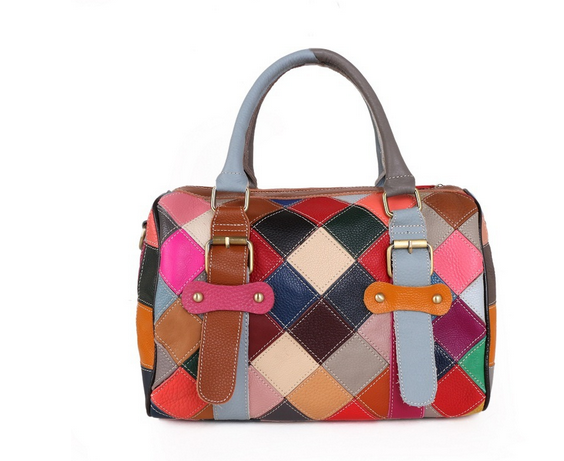 Women's Genuine Cowhide Leather Messenger Handbag – Cool Style Multicolor Shoulder Bag