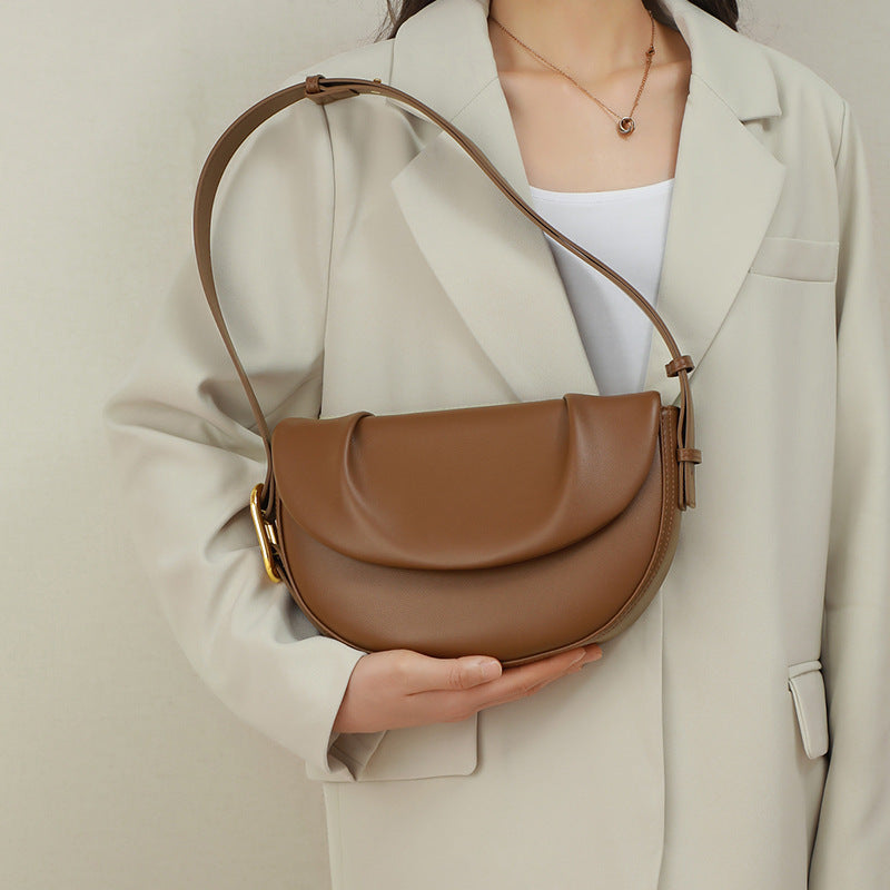Women's Cowhide Pleated Saddle Bag | Underarm Shoulder Purse in 3 Colors