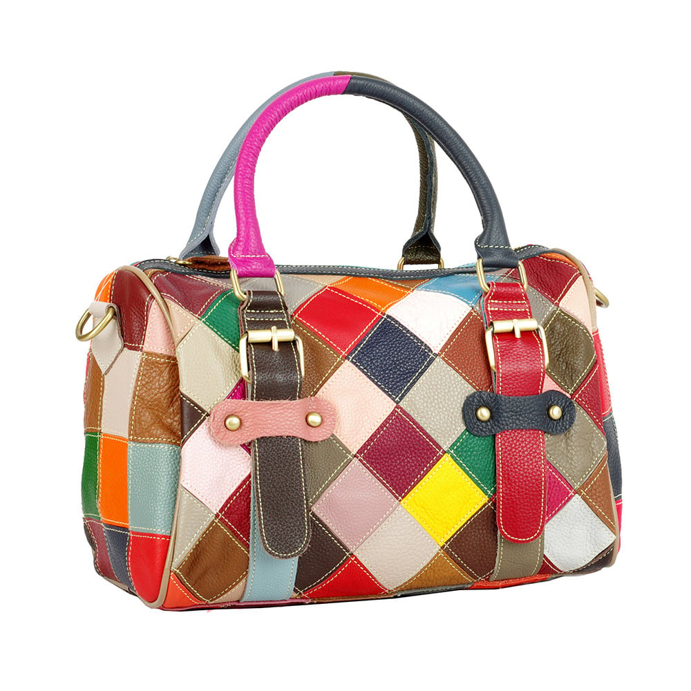 Women's Genuine Cowhide Leather Messenger Handbag – Cool Style Multicolor Shoulder Bag