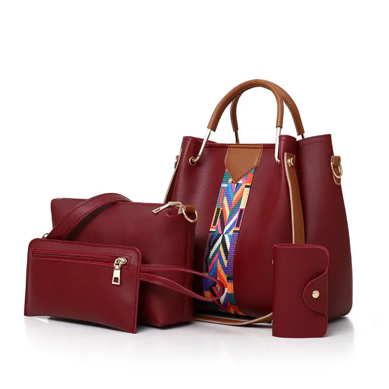 Women's 4-Piece PU Leather Bag Set – Handbag, Crossbody, Clutch & Card Holder