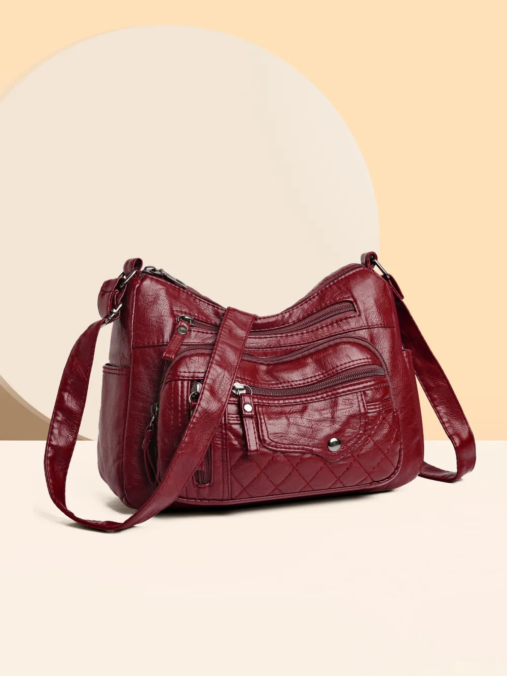 Women's PU Leather Multi-Pocket Shoulder Bag | Adjustable Strap Handbag