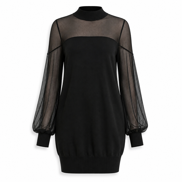 Lauren-  Mesh Patchwork Dress - Black