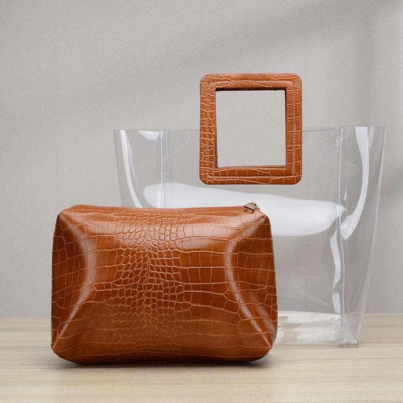Women's Transparent Composite Bag | PU Leather Shoulder & Beach Handbag
