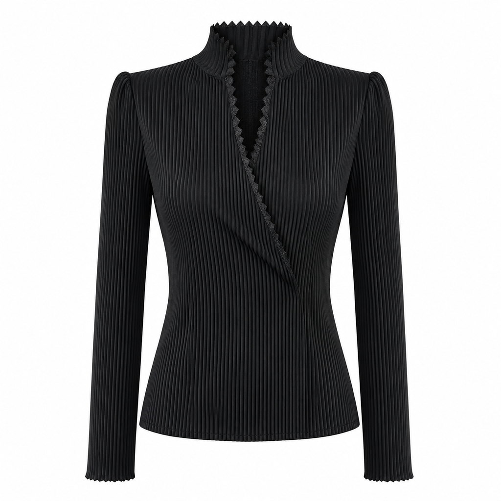 May - Pleated V-Neck Blouse