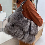 Women Winter Real Fox Fur Handbag Luxury Genuine Fur Party Bag Tote Designer High Quality Real Silver Fox Fur Handbags Female 1