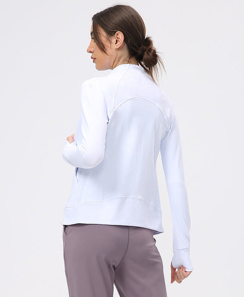 High Noon Zip-Up Jacket | Polo Collar Long Sleeve with Thumbholes in Black & White