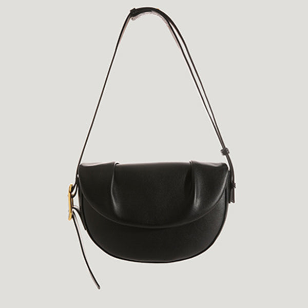 Women's Cowhide Pleated Saddle Bag | Underarm Shoulder Purse in 3 Colors
