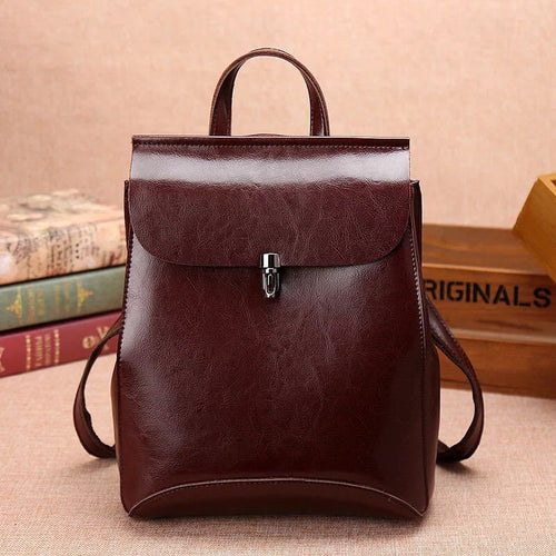 Genuine Leather Backpack for Women – Retro Oil Wax Cowhide Bag