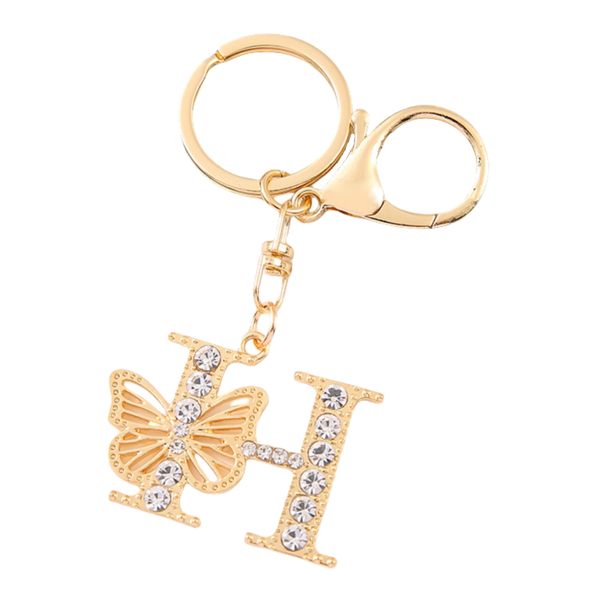 Initial Letter Butterfly Keychain – Rose Gold Alphabet Key Ring for Bags & Purses