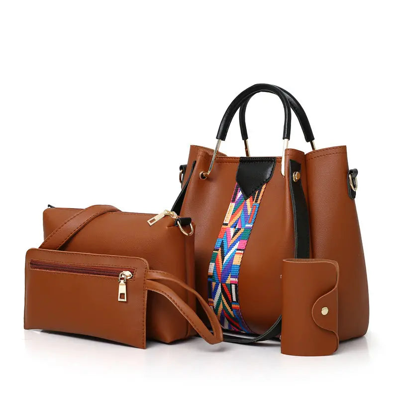 Women's 4-Piece PU Leather Bag Set – Handbag, Crossbody, Clutch & Card Holder