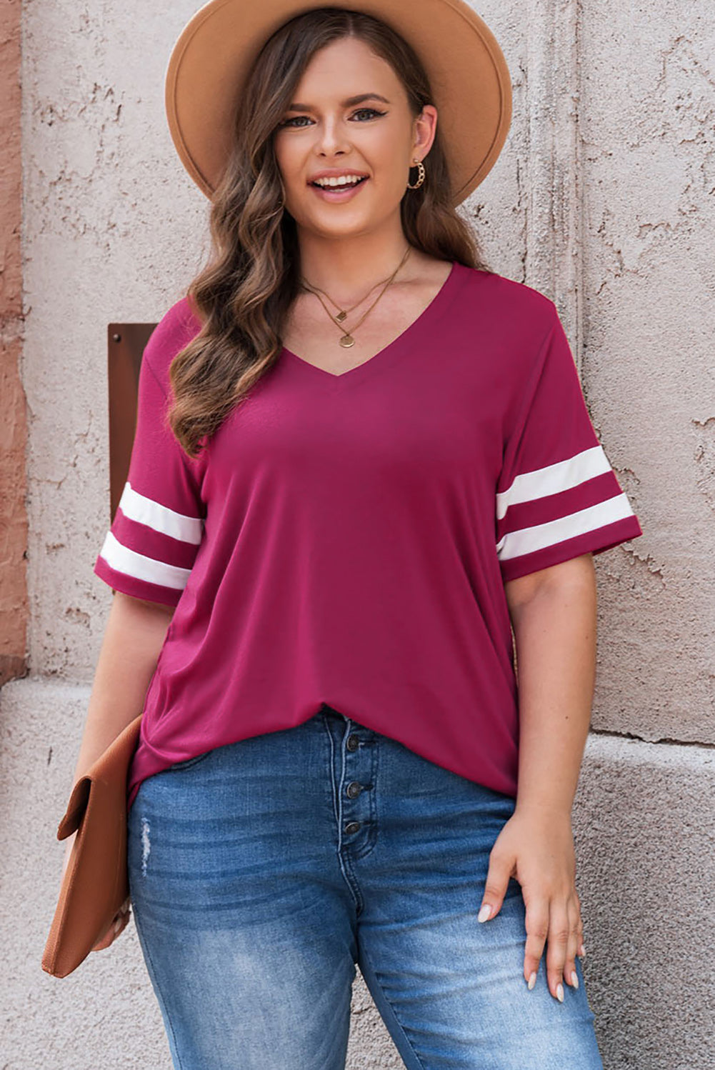 Plus Size Striped V-Neck Tee Shirt See size chart under “more details”