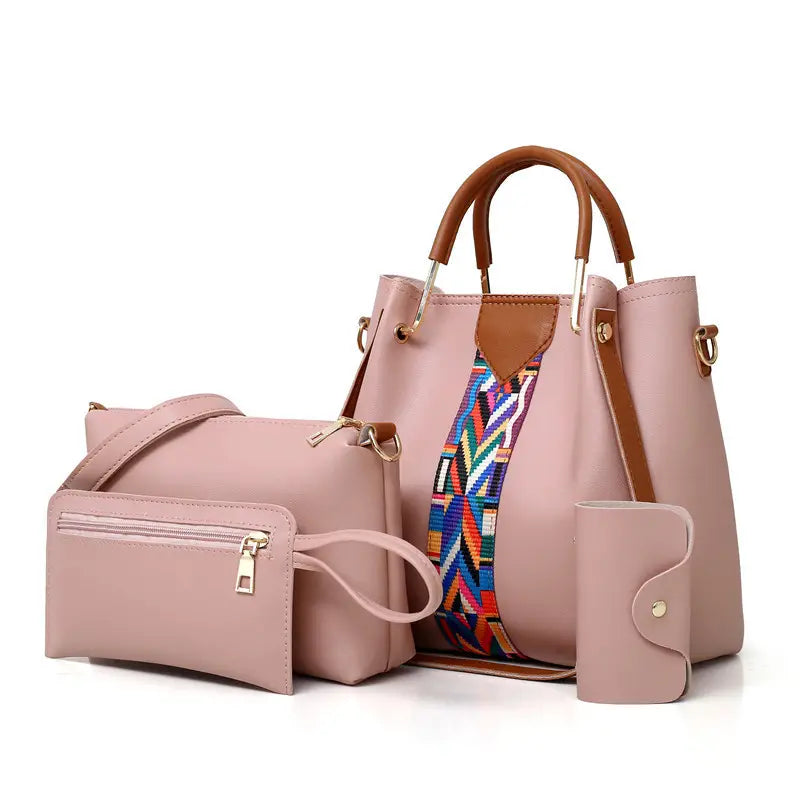 Women's 4-Piece PU Leather Bag Set – Handbag, Crossbody, Clutch & Card Holder