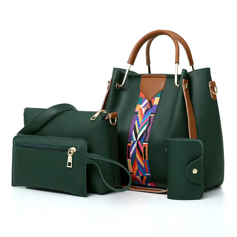 Women's 4-Piece PU Leather Bag Set – Handbag, Crossbody, Clutch & Card Holder