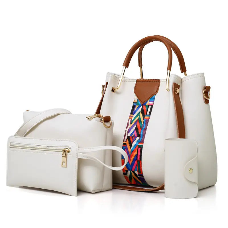 Women's 4-Piece PU Leather Bag Set – Handbag, Crossbody, Clutch & Card Holder