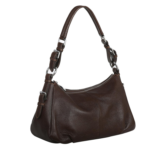 Women's Genuine Cowhide Leather Hobo Shoulder Bag | 5-in-1 Carry Styles | Coffee