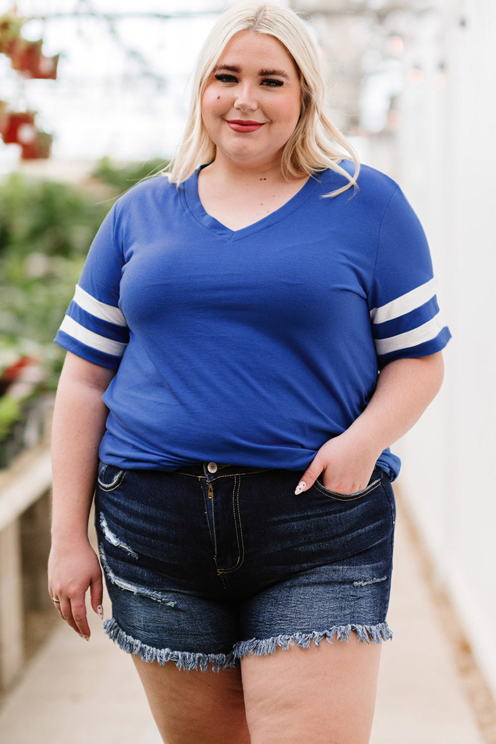 Plus Size Striped V-Neck Tee Shirt See size chart under “more details”